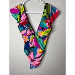 Trina Turk NWT Tropical Leaf One Piece Swimsuit Multi Color Size 6